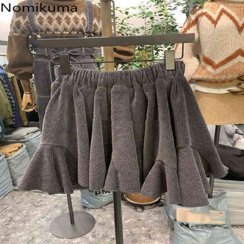 Nomikuma Korean Pleated Ruffle Mini A-line Skirt Stretch High Waist Sweet Women Skirts New Fashion Faldas Mujer Moda 6E064 210427