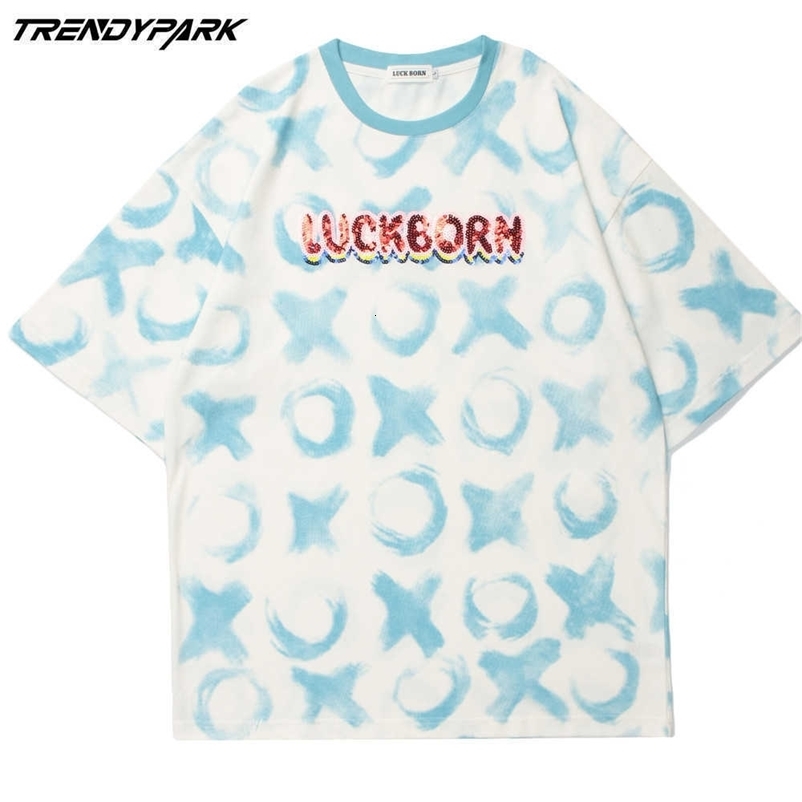 Men's Tshirt Glitter Embroidery Summer Short Sleeve Tee Hip Hop Oversize Cotton Casual Harajuku Streetwear Top Clothing 210601