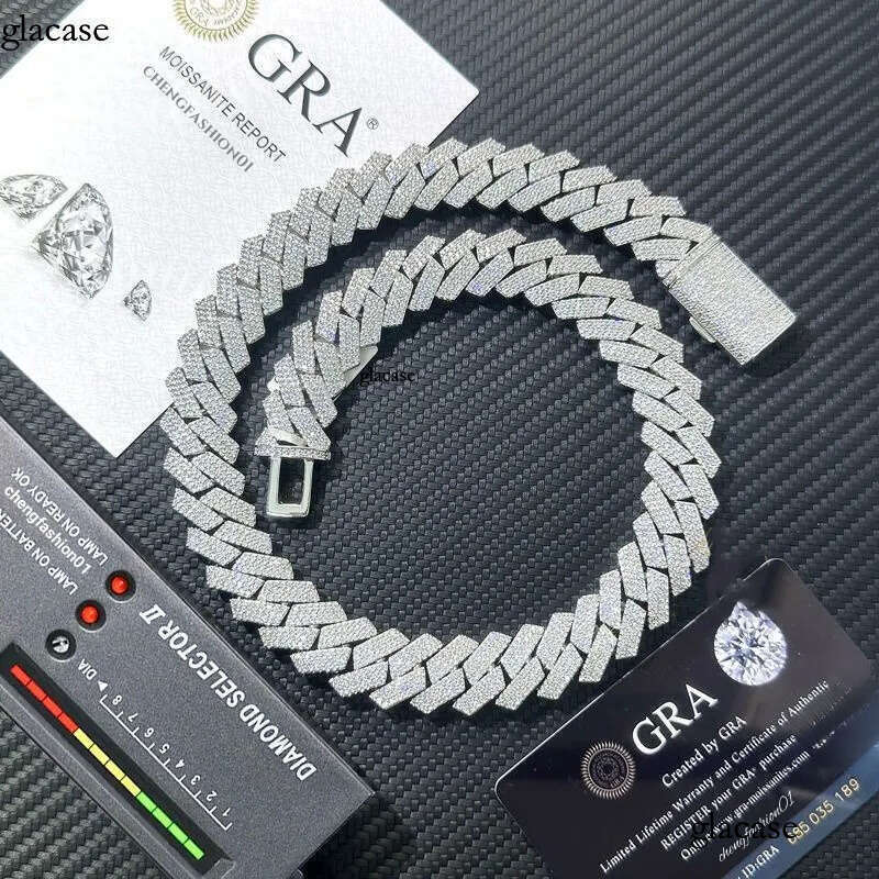 cuban k necklace 3 row moissanite 20MM W gold chains for men prong chocker s personalize iced out chain hip hop designer jewelry gift