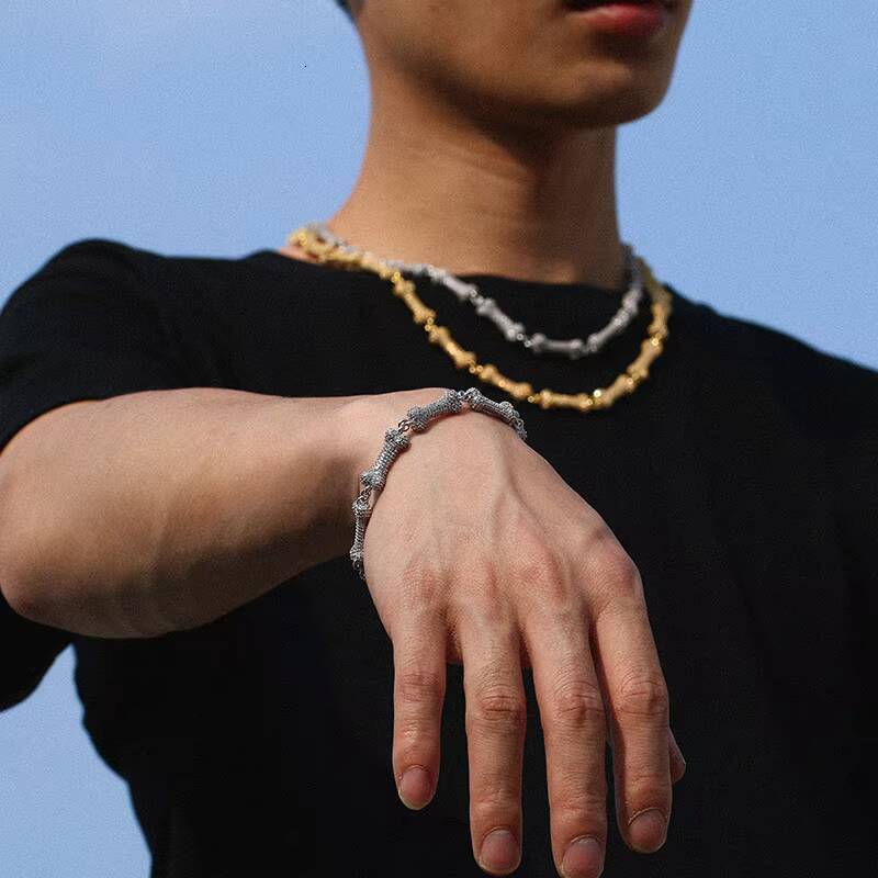 Jewelry ManufaMoissaniteurer 8mm Gold Plated Brass Full 5A Moissanite Magnet Buckle Bone Miami Cuban Link Chain Necklace