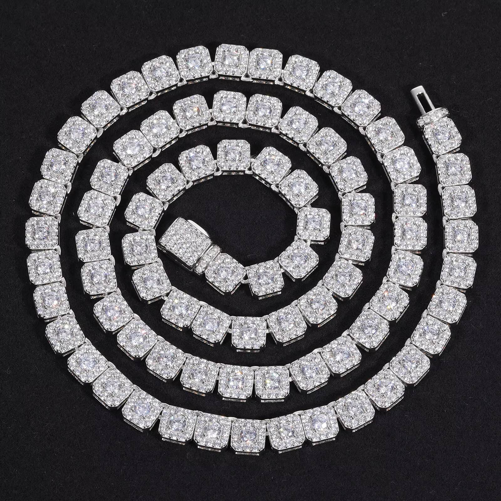 Fashion Hip Hop Jewelry Mens 6mm 925 Sterling Silver Micro Clustered VVS Moissanite Diamond Iced Out Halo Tennis Chain Necklace