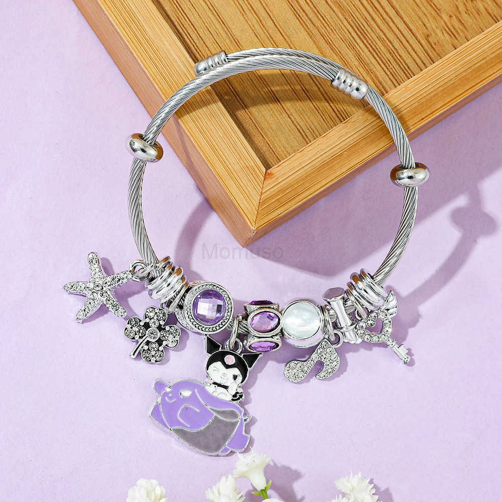 Sanrio Kuromi Bracelet Adjustable Heart Pendant Alloy Jewelry Cute Cartoon Anime Fashion Gift for Women Girls L250925