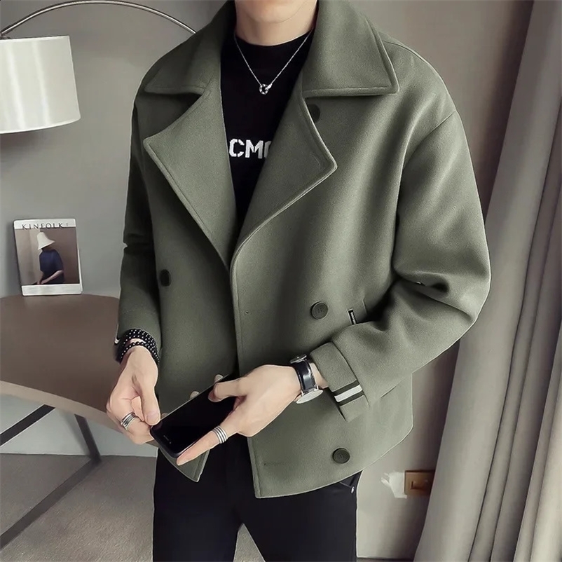 Autumn/winter mens tailored wool jacket sexy Korean trend British style casual loose cardigan jacket 241203