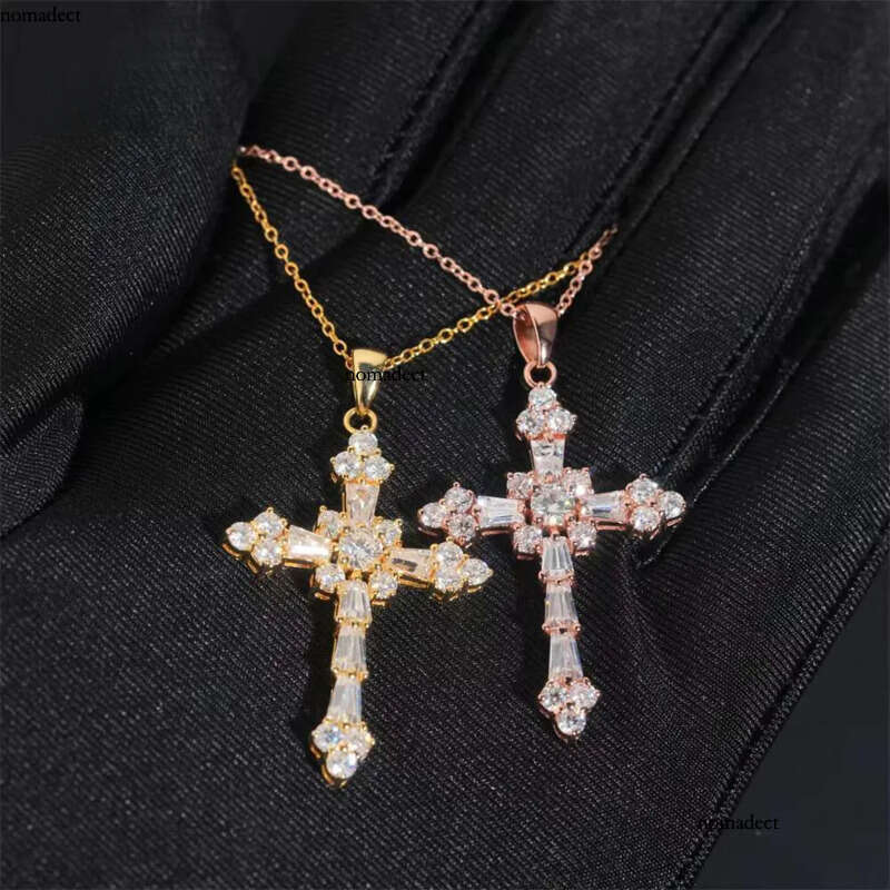 Pass Tester Classic Iced Out Hip Hop Style Link Chain Sier VVS Moissanite Dia Women Jewelry Cross Pendant Necklace dc
