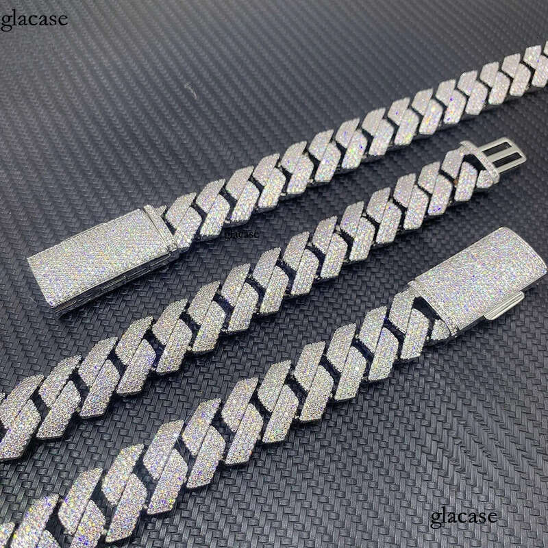 Necklace chain cuban link chainjewelry for men pass dia tester jewelry Sier w20mm 3row necklace VVS moissanite iced out