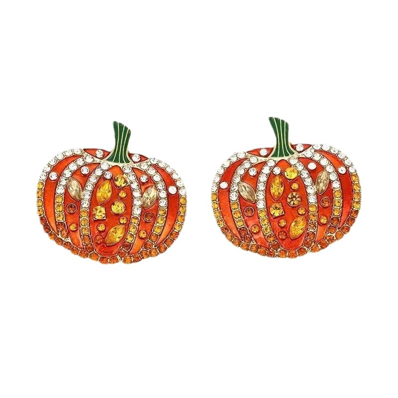 Personalized Creative Alloy Statement Rhinestone Pumpkin Earrings Light Luxury Fresh Style, Women's Cute Pumpkin Earrings