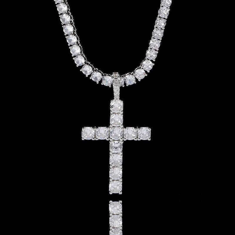 necklace moissanite chain Pendant Cross Hip Hop Vvs Moissanite Dia Tennis Chain Sier for Women Men Jewelry 1a