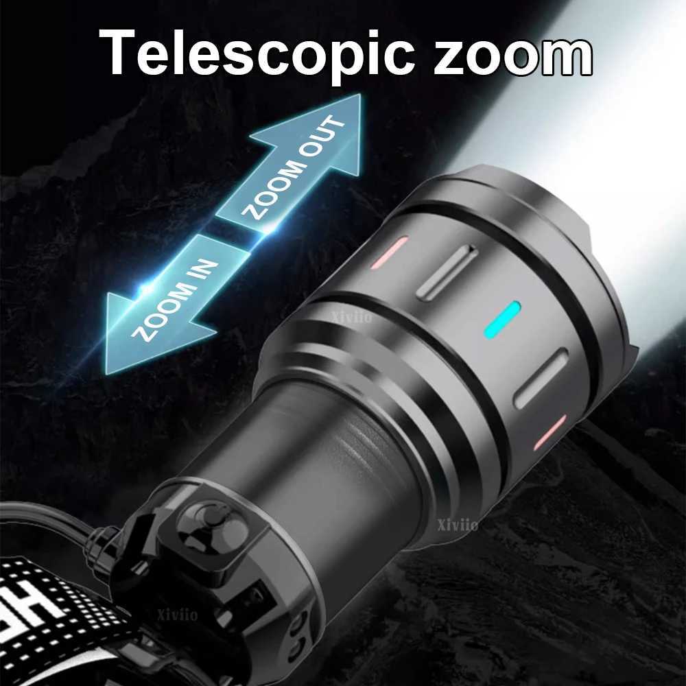 900000LM High Bright LED Headlamp Powerful Head Flashlight Rechargeable Headlight Outdoor Zoomable Head Lamp for Fishing Camping J250925