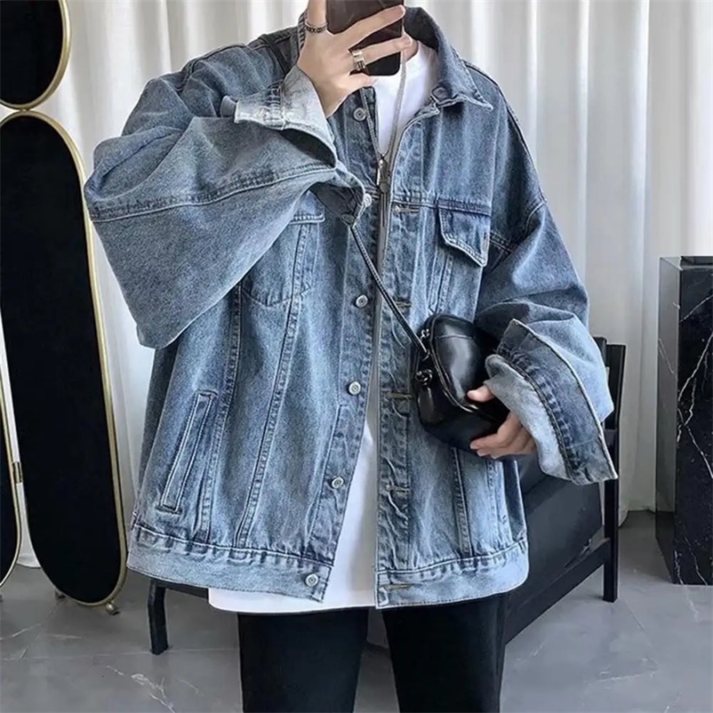 Men Denim Jacket Men Jacket Retro Hip Hop Style Denim Jacket with Multi Pockets Plus Size Men Coat for Casual Streetwear 240319