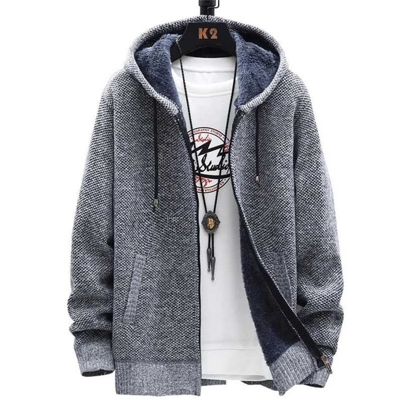 ZITY Sweater Cardigan Men's Autumn Hooded Zipper Fleece Coats Man Fashion Casual Solid Jumpers Fleece Jackets Slim Fit M-3XL 211008