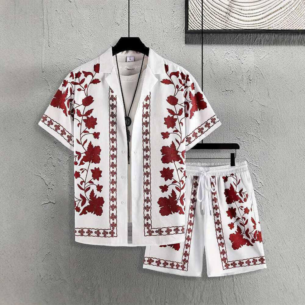 Lanjia- 2025 Casual Trendy Fashion Travel Summer Men's Cuban Collar Shirt Short Sleeve Shorts Set 0Da8f
