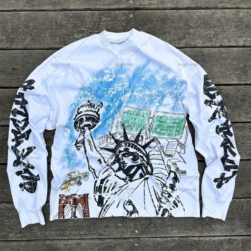 Y2K Gothic Punk Style Thorne Printed Long Sleeve Mens Harajuku Retro Oversized T-shirt Trendy Hip Hop Casual Street Top Womens 241112