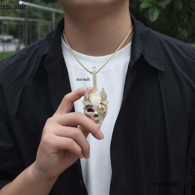 Iced Out Rose Skull Pendant Necklaces Mens Gold Necklace Fashion Punk Hip Hop Jewelry