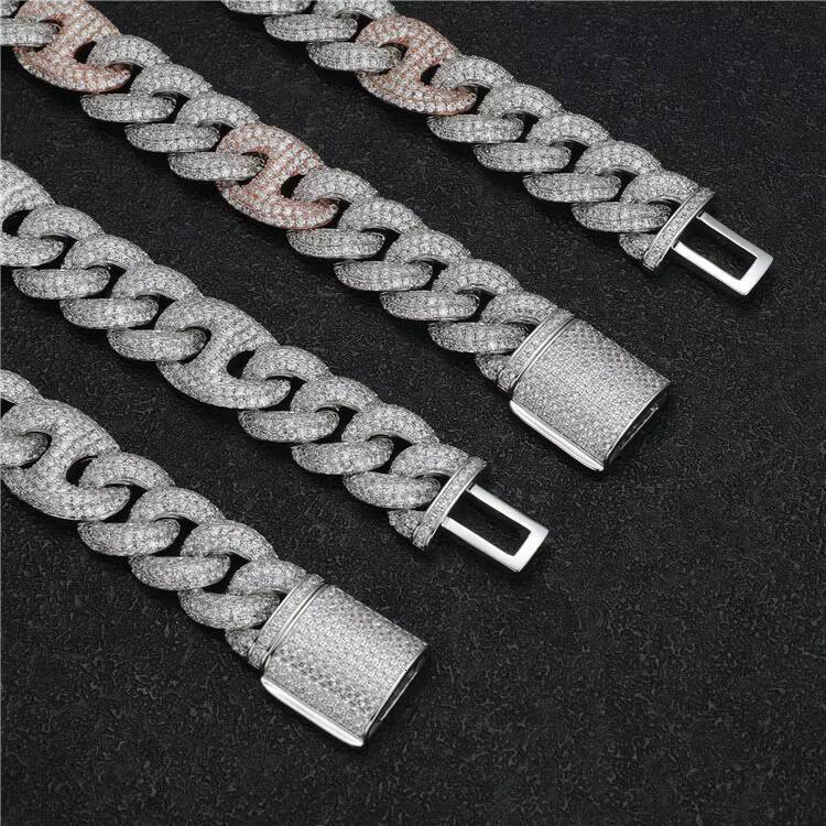 FaMoissaniteory Customized Trend Quality Gold Plated Hip Hop Link Chain Necklace for Men Mens Fashion Design with Moissanite Main Stone for Gift