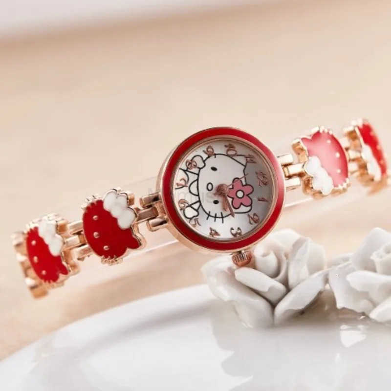 Sanrio New Kitty Fashion Watch Kawaii Cute Temperament Children Bracelet Steel Band Watch Ladie Student Electronic Quartz Watch L250925
