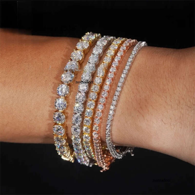 Bulk Stock Hip Hop Iced Out Jewelry Sterling Sier VVS1 2mm 3mm 4mm 5mm 6.5mm Moissanite Dia Cluster Tennis Bracelet 80