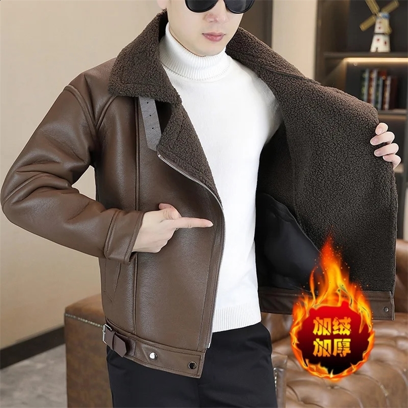 Korean Fur Integrated Jackets Men Winter Thick and Warm Versatile Casual Motorcycle Bike Jacket Social Streetwear Overcoat 250109