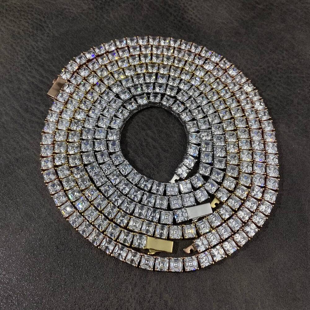 Customized Trend High Quality New Trendy Design HipHop Style Jewelry 4mm 5mm Iced Out Baguette Tennis Necklace Chain for Men