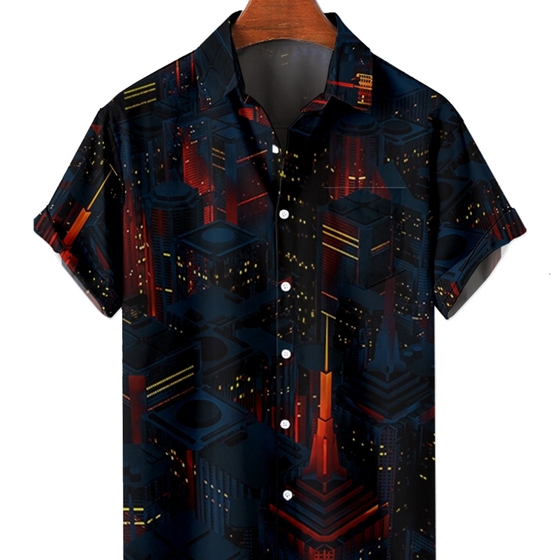 Men's Casual Shirts Summer Beach Casual Men's Short Sleeve Polo Shirt Plus Size City High Waist 3D Printed Men's Top with Pockets 23041
