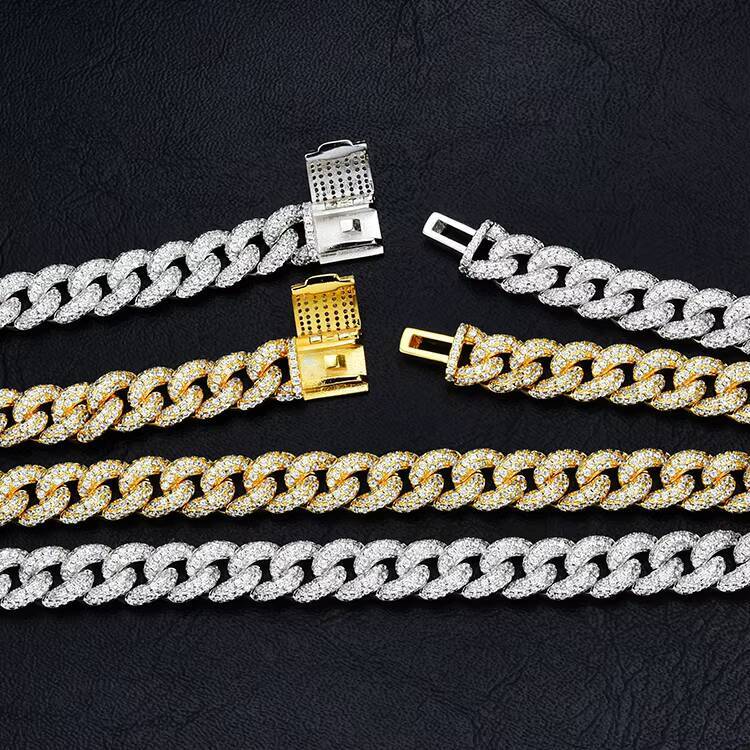 JWY Customized Trendized Gold and Silver Plated Hip Hop Cuban Link Chain Miami Necklace Iced Out Jewelry