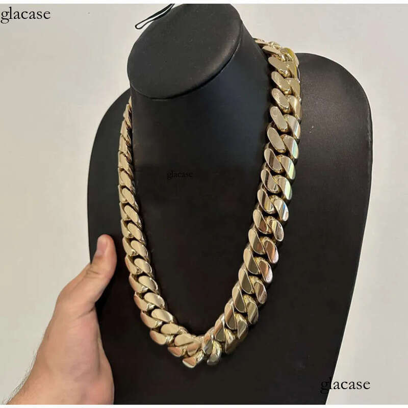 Top quality Hip Hop Jewelry Men Rapper Necklace 20MM Thick 14K Gold Plating 999 Sier Cuban Chain mihee