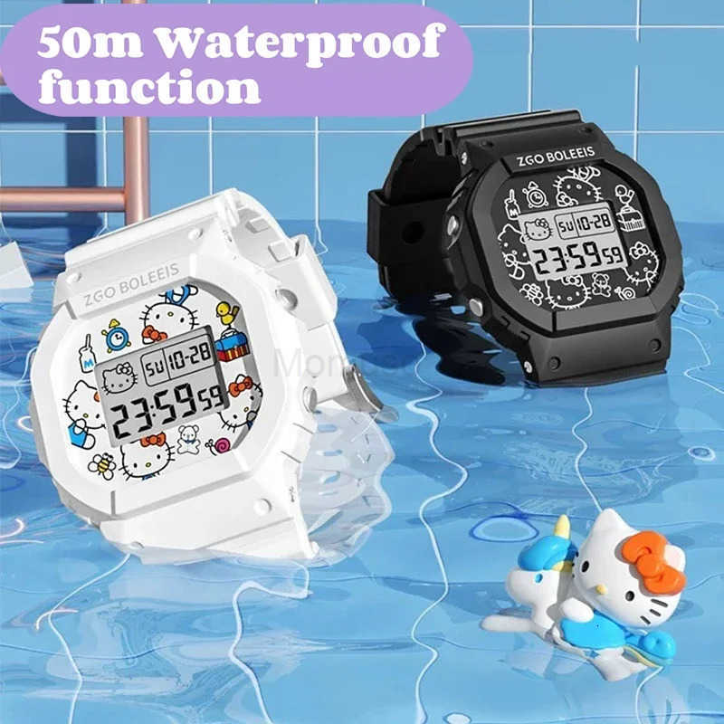 Sanrio Hello Kitty Watch LED Digital Watchs Student Versatile Silicone Watch Childrens Wrist Watch Waterproof Sports Kids Clock L250925