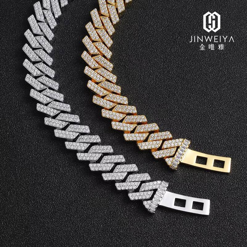 Mens 14K Gold Plated Hip Hop Style Necklace Iced Out Moissanite with Cuban Link Chain Fashion Statement Jewelry