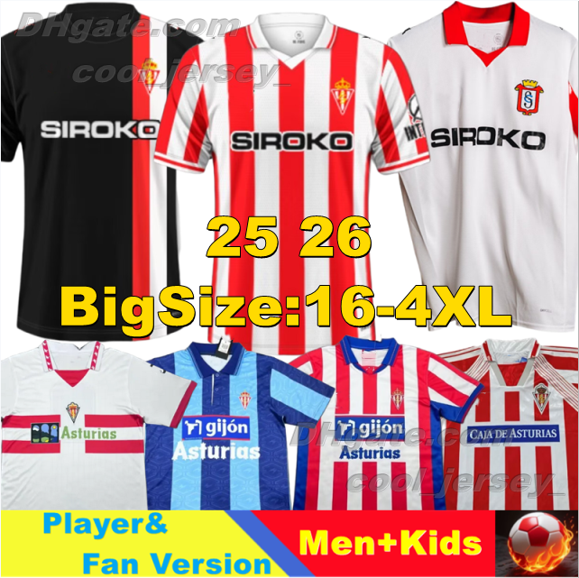 25 26 Sporting de Gijon Soccer Jerseys 84 86 94 95 01 02 08 09 Retro 2025 2026 David Villa Gelabert COTE CAICEDO DUBASIN ROSAS CAMPOS JUAN VILLAR Football Shirts men kids