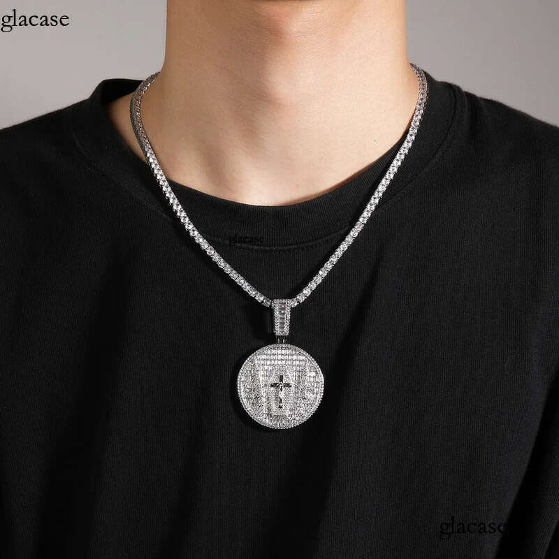 Hip Hop Jesus Cross Pattern Pendants Necklace TopBling White 5A Zircon Religious Jewelry