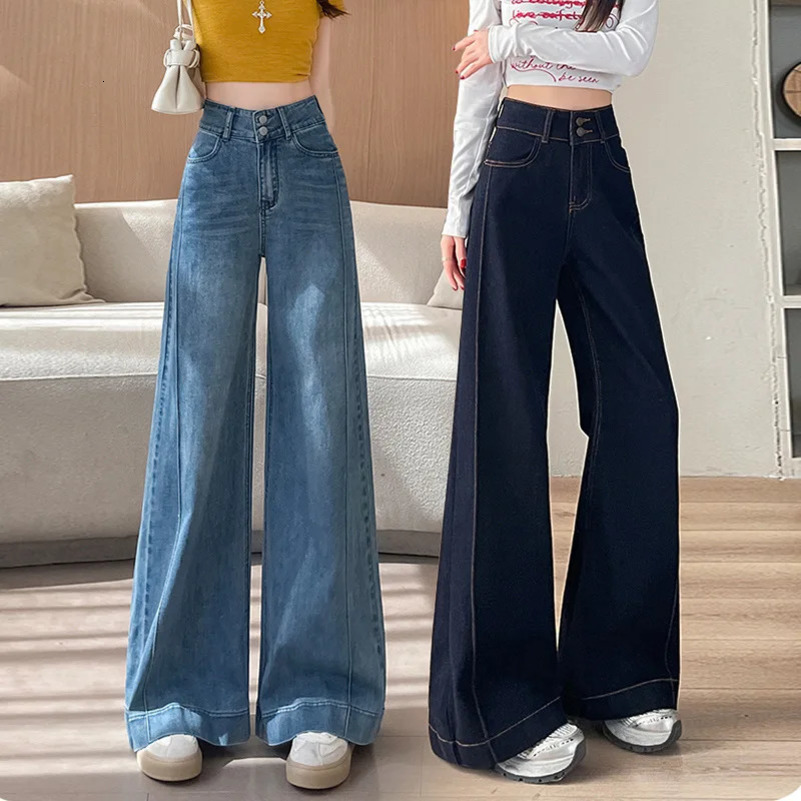 Spring/Summer Womens Mini Jeans Womens High Waist Wide Leg Pants 250415