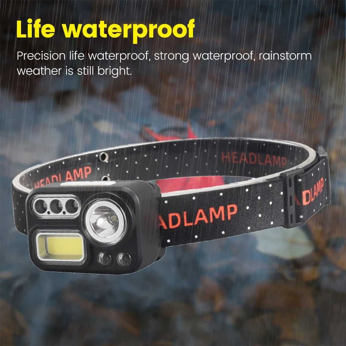 Redgreenwhiteuv 8 Modes Led Headlamp Headlights For Rechargeable Light Night Sensor Flashlight Motion Cob Usb Headlight Front J250925