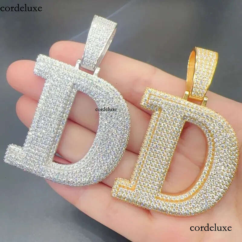 A-Z Sterg Sier Shiny Moissanite Letter Pendant with 3mm 24inch Rope Chain Jewelry for Men Women Nice Gift 3d