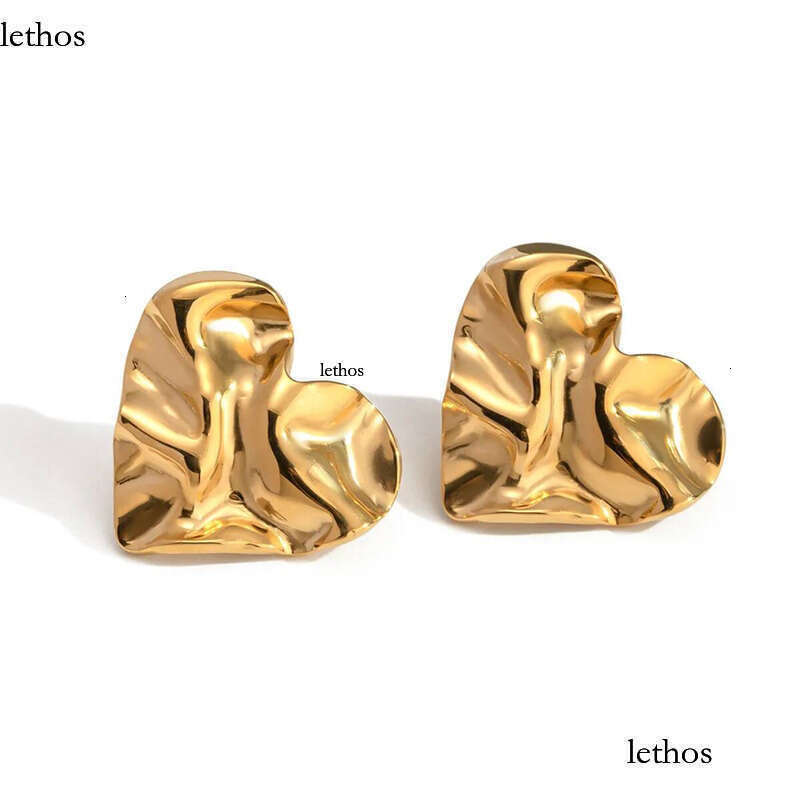 Design Gold Stainless Steel Heart-shaped F Earrings for Womens Hammered Pattern Wedding Party Jewelry Wholesale with Customizable 61