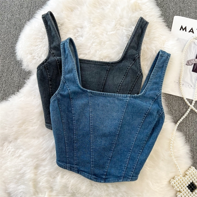Camisoles Tanks Vintage Denim Tanks Camis for Women Almighty Casual Sleeveless Zipper Spliced Femme Corset Crop Tops Elegant Chic Tank Camisoles 23050