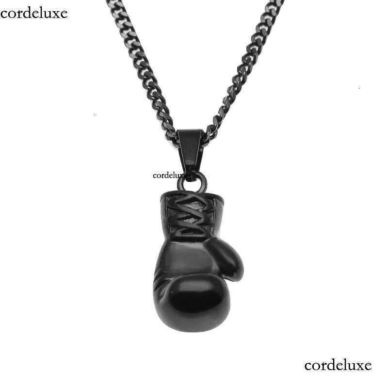 Mens Hip Hop Necklace Jewelry Stainless Steel Black Boxing Gloves Pendant Necklaces With 3mm*60cm Gold Cuban Chain 4c