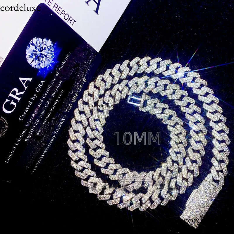 PROMOTION Fine 10mm Chain Bust Down Cuban Link VVS Moissanite Hip Hop Iced Out Gold Plated Necklace 8b
