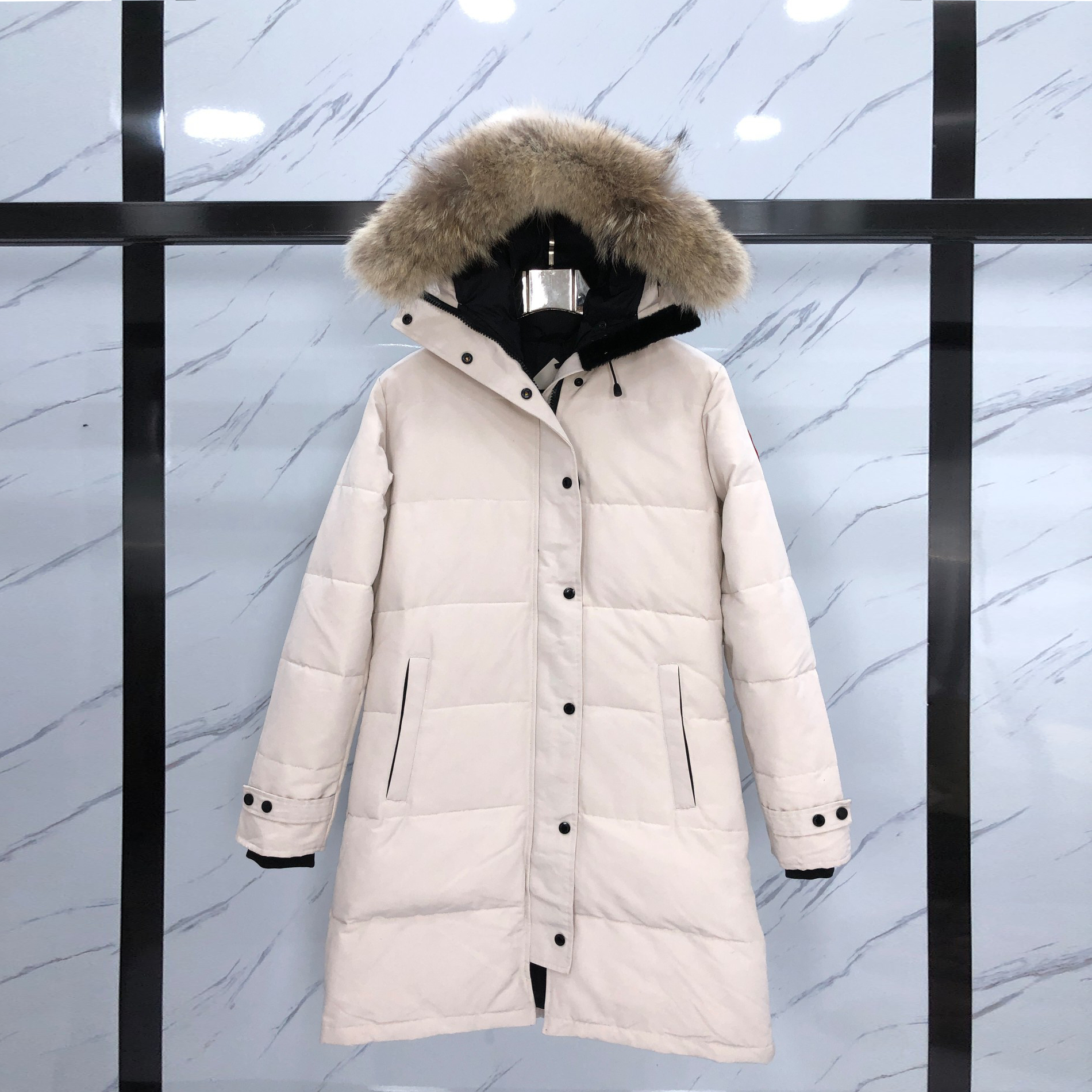 Womens Winter outdoor leisure sports down jacket white duck windproof parker long leather collar cap warm real wolf fur stylish designer classic adventure coat