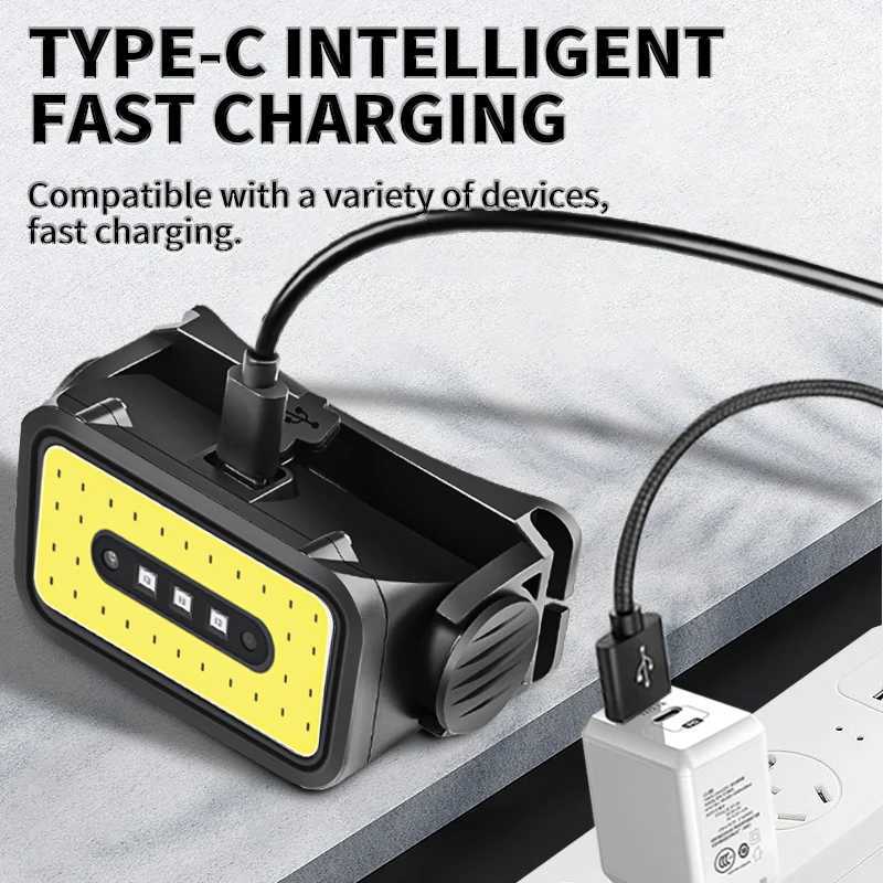 Smart Motion Sensor COB LED Headlamp 5 Lighting Modes USB Rechargeable Headlight Outdoor Waterproof Head Lamp Head Flashlight J250925