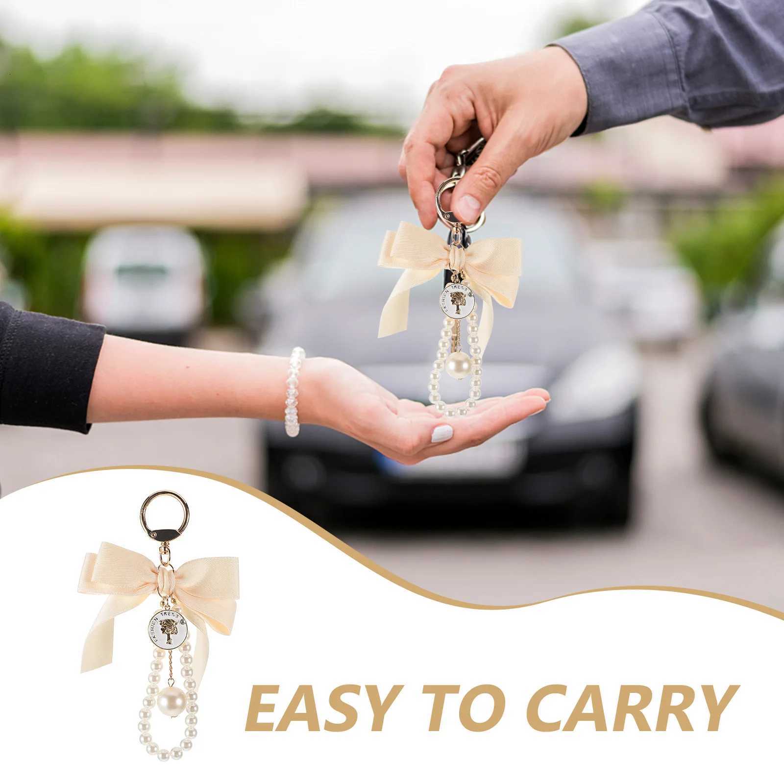 Fashion Bowknot Pearl Keychain For Women Korea Bag Accessories Womens Car Pendant Phone Chains DIY Accessories Lanyard Fashion Jewelry12 D250925