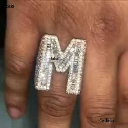 Designer Jewelry Customized Personalized Hiphop Fully Iced Out VVS Baguette Moissanite Dia Men Letter Rings f3