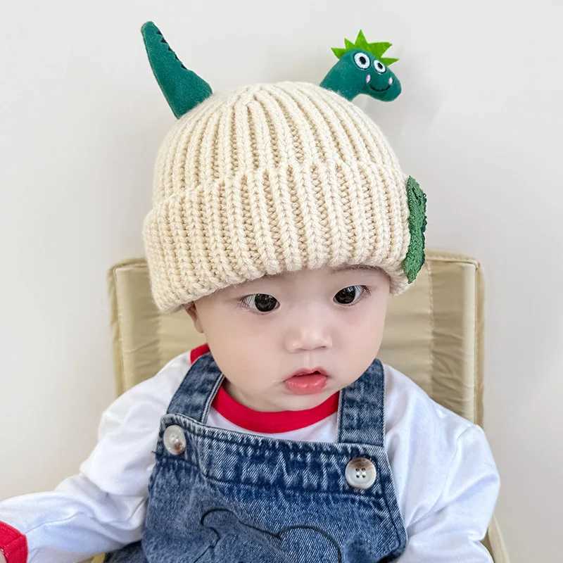 Cute Dinosaur Baby Knitted Hat Winter Warm Children Beanies Thicken Woolen Kids Crochet Bonnet 15 Years Boys Girls Pullover Cap L2509251MXI