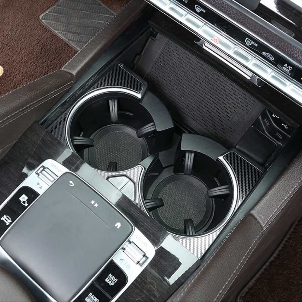 Car Carbon Fiber Stainless Steel Water Cup Holder Cover Decoration for Mercedes Benz GLE W167 & GLS X167 & GLE Coupe C167 2020-2025 Interior Upgrade A