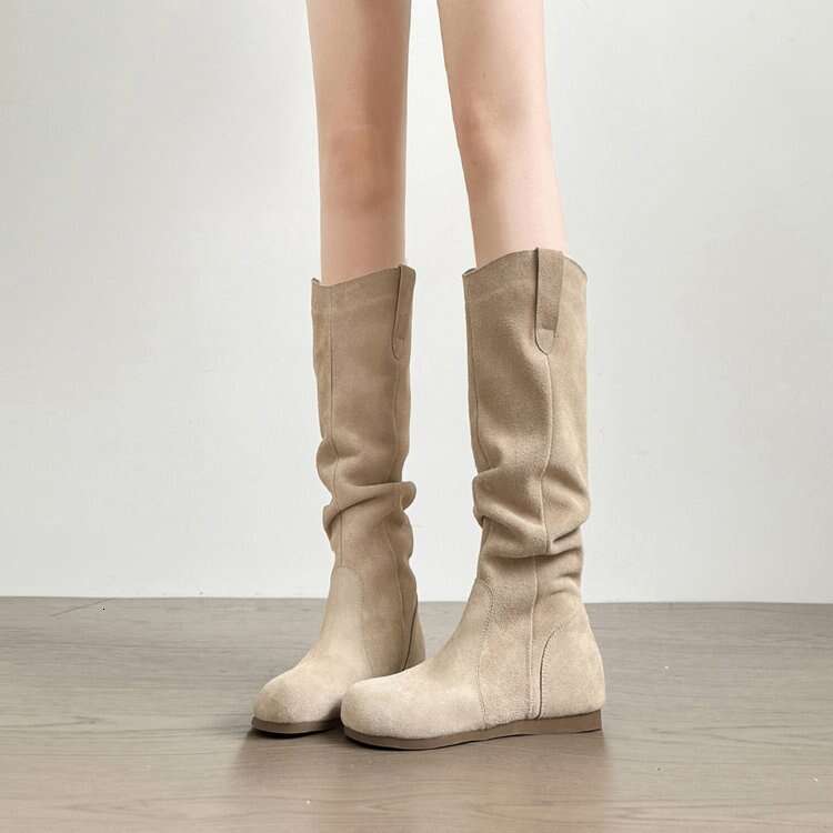 Winter Women's Long Boots - Hot Soft Luxury shoes Leather Upper, Pleated Slouchy with Hidden free shipping Wedge Heel