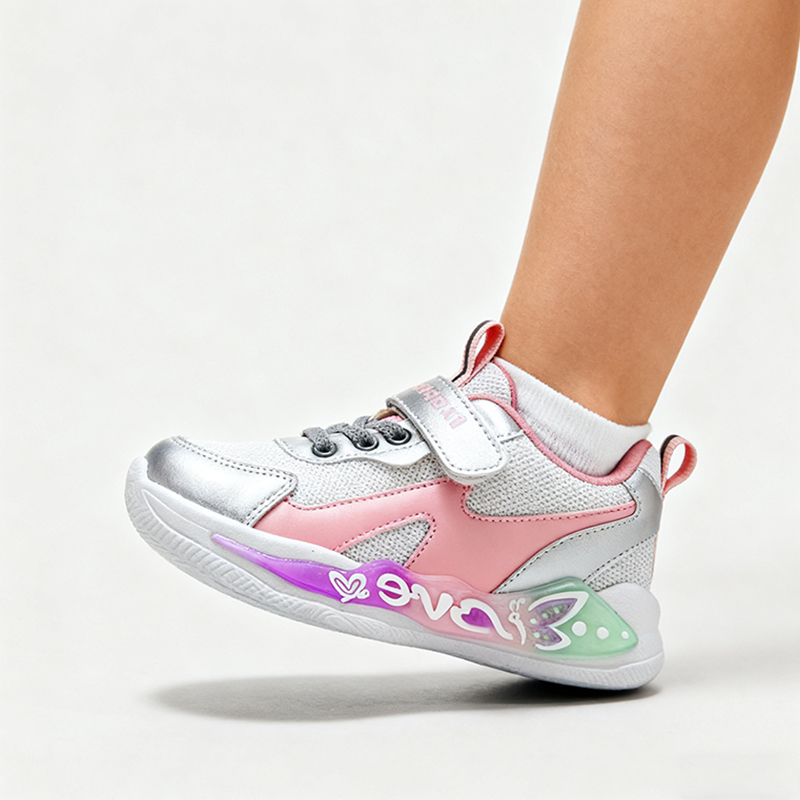 Casual Shoes Girls' Fashion Athletic Sneakers - Breathable Mesh with Velcro Strap, Colorful Butterfly Accent Kids Sports Shoes