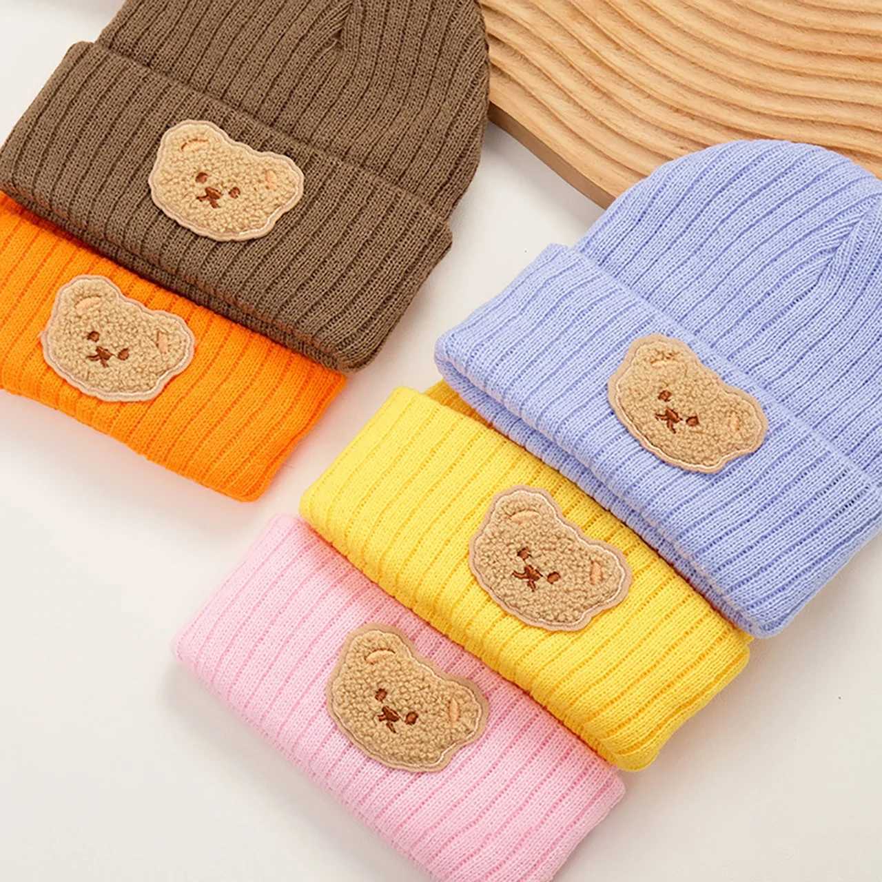 Korean Bear Baby Beanie Cap Winter Infant Warm Knitted Hat Cartoon Kids Pullover Hats Toddler Boy Girl Bonnet L250925NBDX
