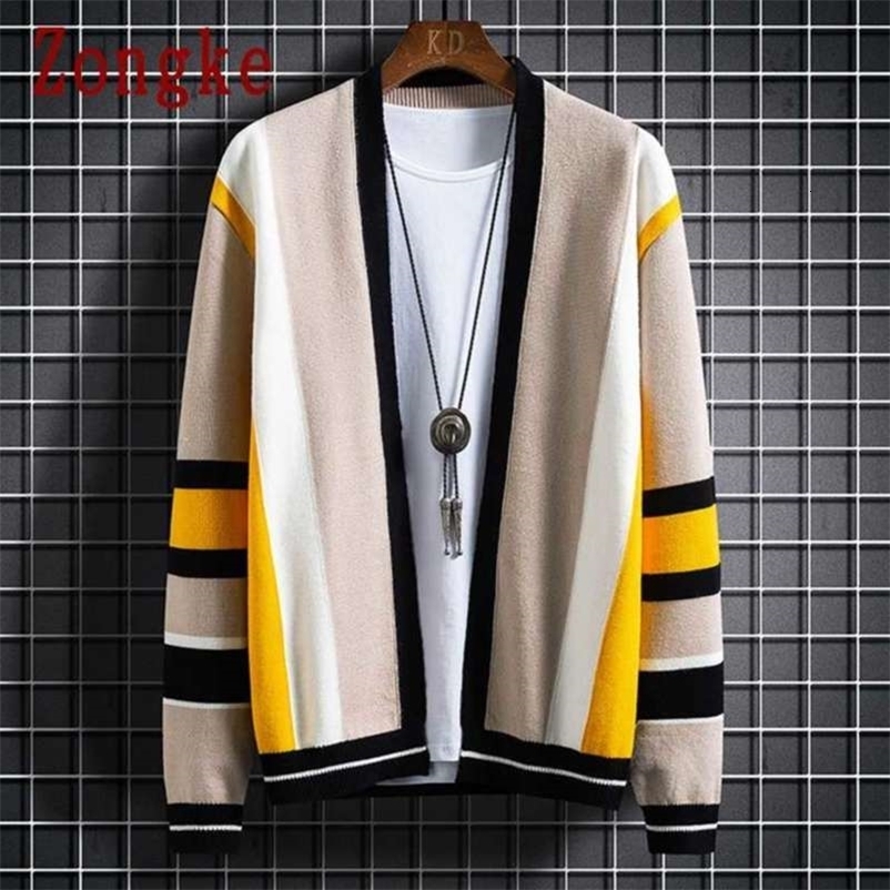 Zongke Striped Mens Cardigan Knitted Top Autumn Winter Mens Sweater Knitted Mens Clothing Arrival M-3XL 210929