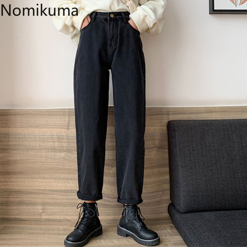 Nomikuma Korean High Waist Women Demin Pants Causal Autumn Winter New Ankel Trousers Loose Demin Straight Pants Mujer 6D169 210427
