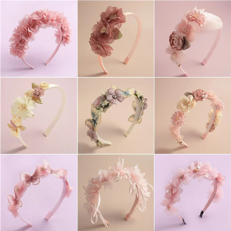 Advanced Handmade Flower Girls Headbands Cute Pearl Feather Wedding Crown Princess Dance Party Headwear Fashion Hoop Accessories 250528