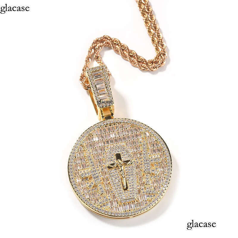 Hip Hop Jesus Cross Pattern Pendants Necklace TopBling White 5A Zircon Religious Jewelry
