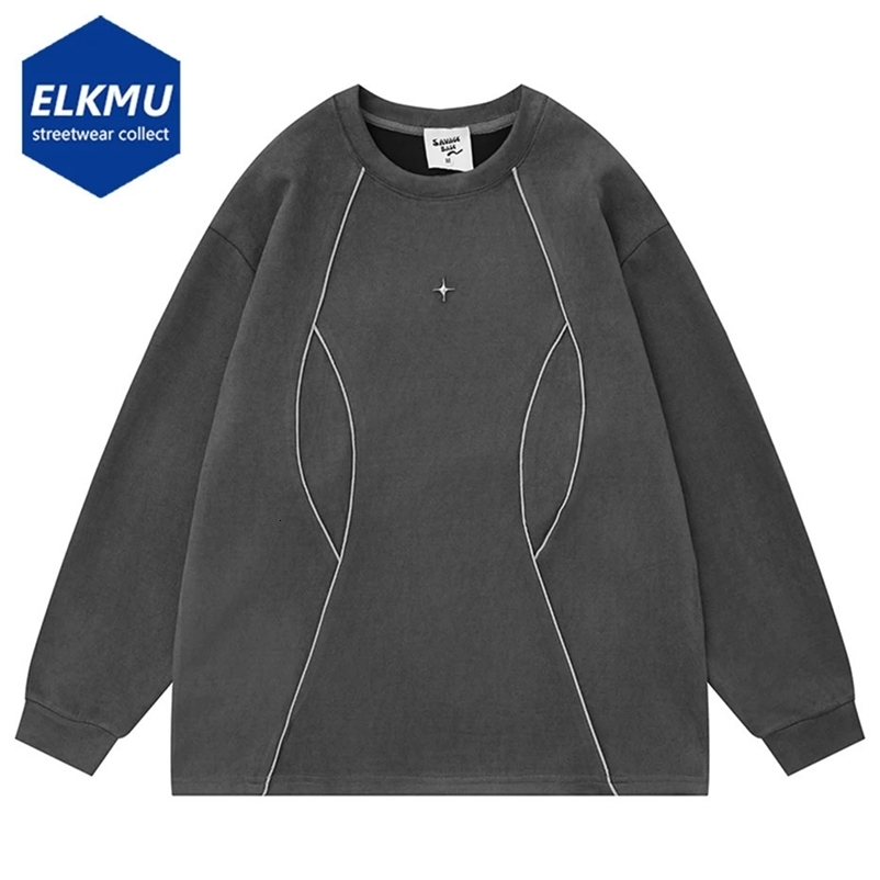 Men Suede Shirts Y2K Hip Hop Rivets Star Reflective Strip Long Sleeve Tshirt Streetwear Harajuku Loose Casual Tee Shirt 240716
